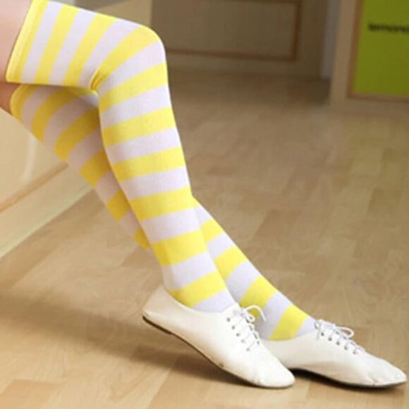 Girl's Extra Long Opaque Striped Over Knee Thigh High Stockings Socks - Picture 7 of 9